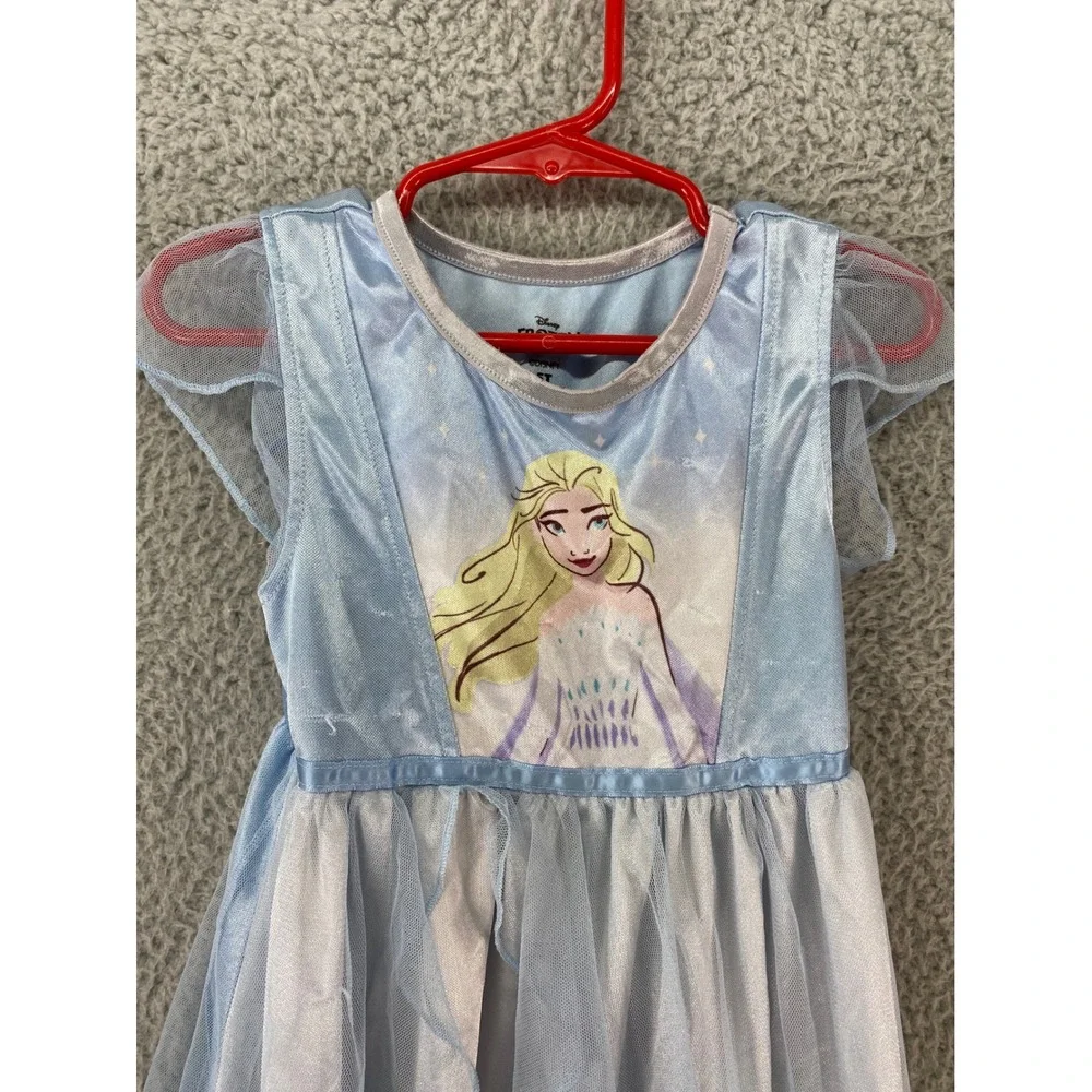 Disney Frozen Elsa‎ Nightgown Toddler Girls 5T Blue Excellent Mesh Overlay Dress